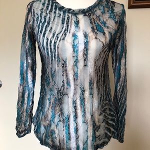 David Cline Cobalt Long Sleeve Sheer Lace Shirt